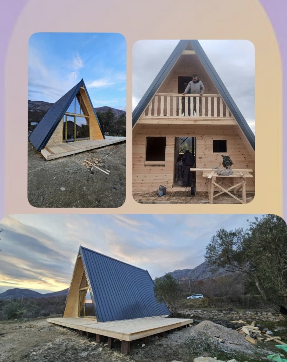 A-frame drveni objekat u izgradnji